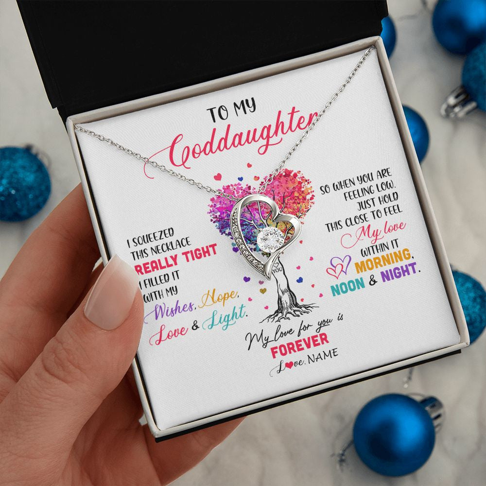 Forever Love Necklace | Personalized To My Goddaughter Necklace From Godmother Uncle I Squeezed This Necklace Goddaughter Birthday Christmas Customized Gift Box Message Card | siriusteestore