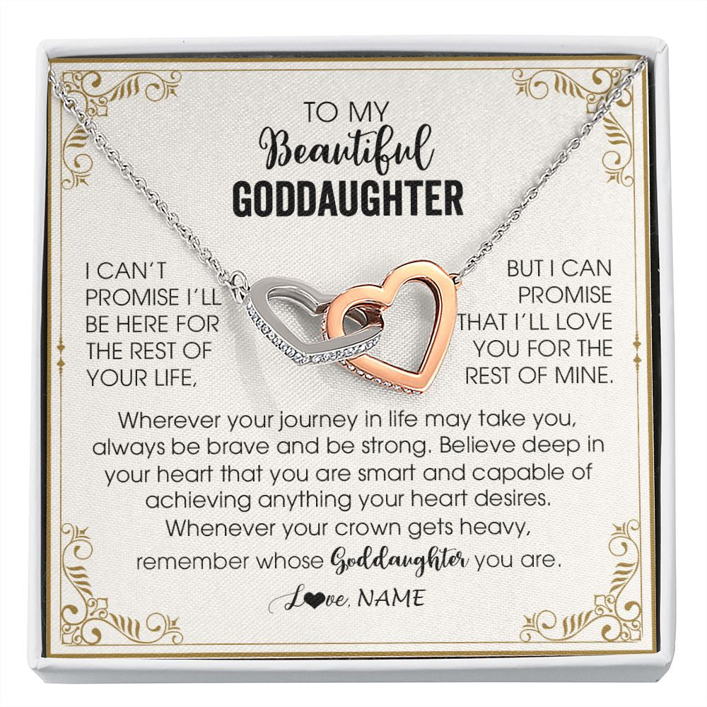 Interlocking Hearts Necklace | Personalized To My Goddaughter Necklace From Godmother Wherever Your Journey in Life There Birthday Christmas Graduation Customized Gift Box Message Card | siriusteestore