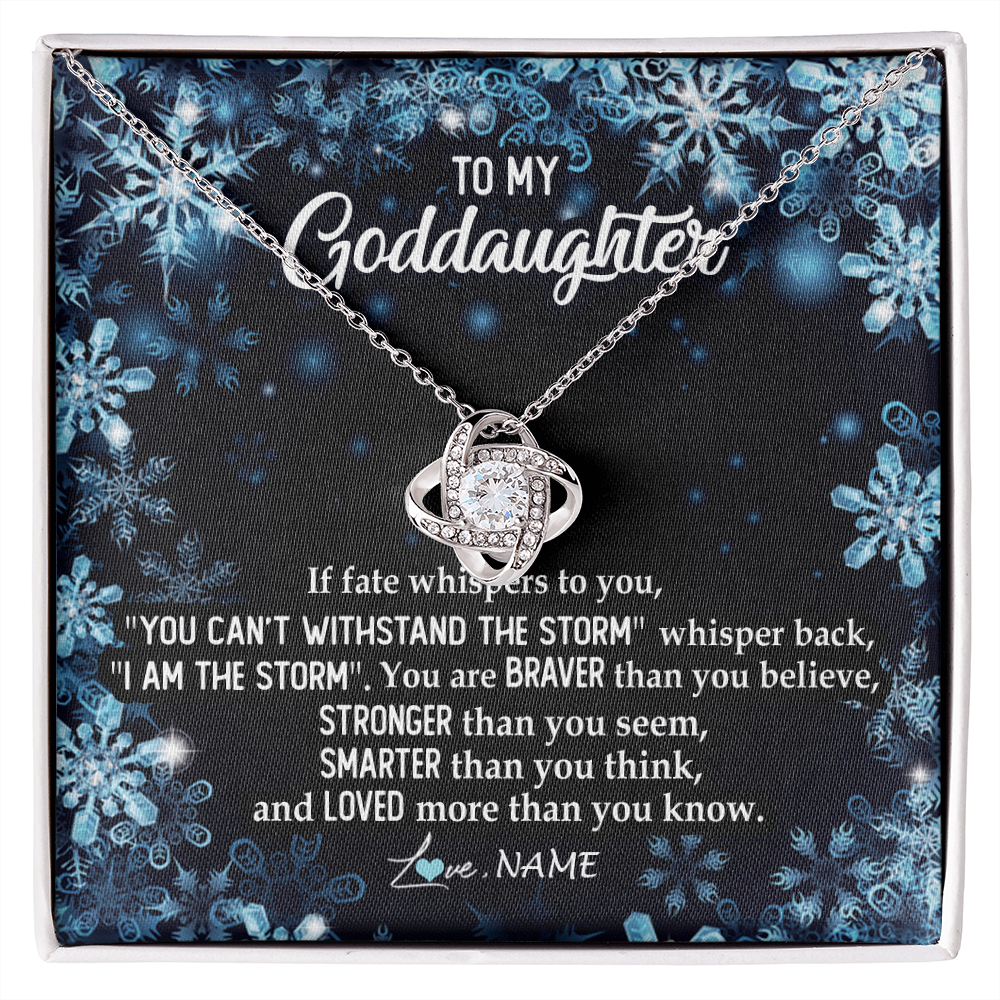 Love Knot Necklace | Personalized To My Goddaughter Necklace From Godmother Whisper Back I Am The Storm Goddaughter Jewelry Birthday Graduation Christmas Customized Message Card | siriusteestore