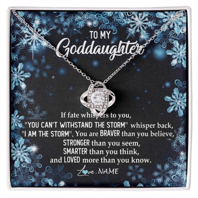 Love Knot Necklace | Personalized To My Goddaughter Necklace From Godmother Whisper Back I Am The Storm Goddaughter Jewelry Birthday Graduation Christmas Customized Message Card | siriusteestore