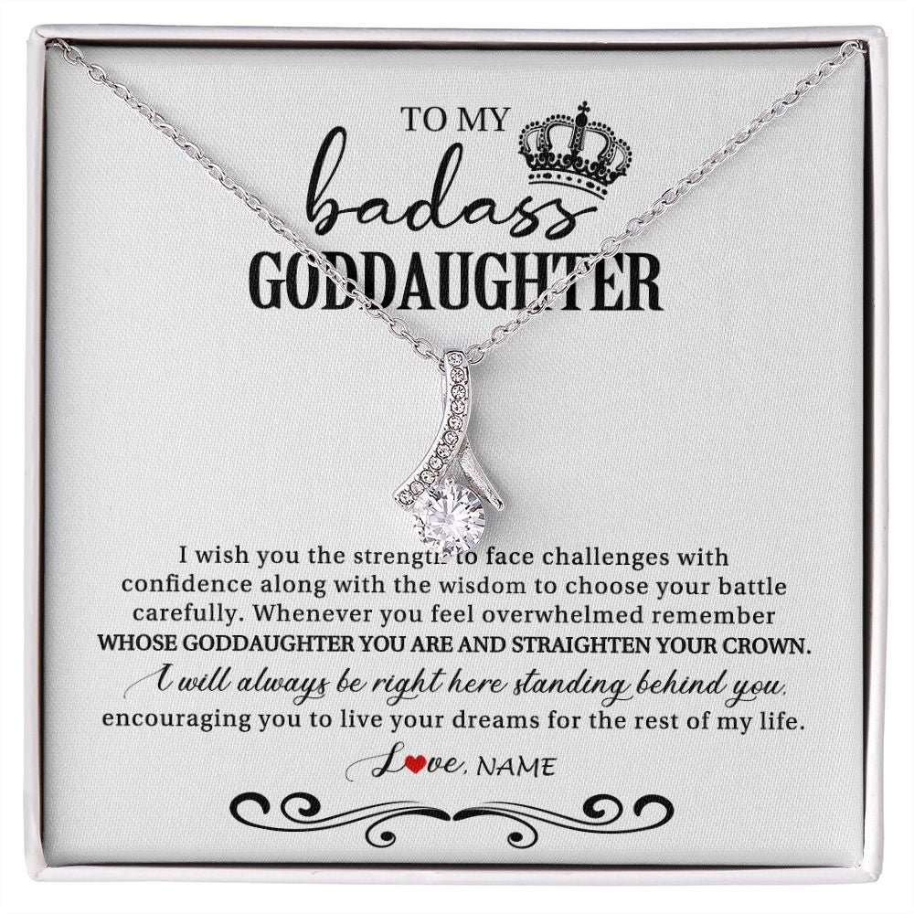 Alluring Beauty Necklace | Personalized To My Goddaughter Necklace From Godmother Wish You The Strength Goddaughter Birthday Graduation Christmas Customized Gift Box Message Card | siriusteestore