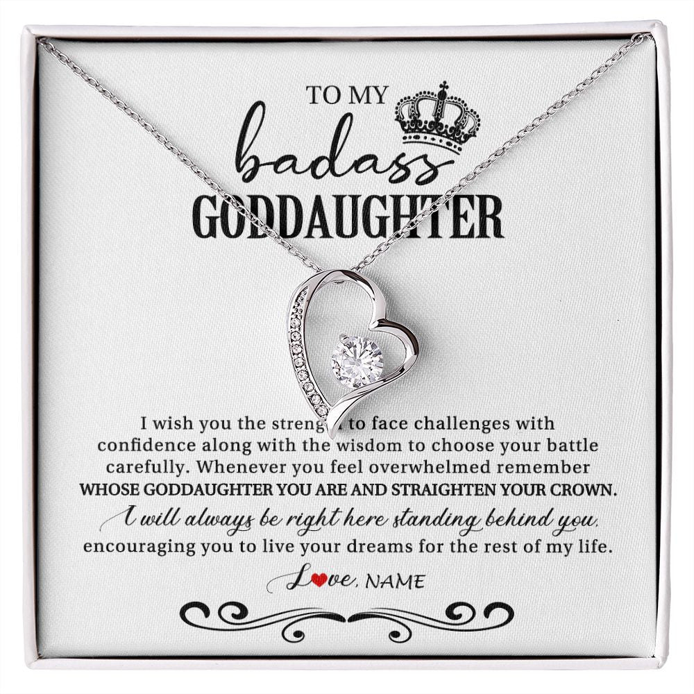 Forever Love Necklace | Personalized To My Goddaughter Necklace From Godmother Wish You The Strength Goddaughter Birthday Graduation Christmas Customized Gift Box Message Card | siriusteestore