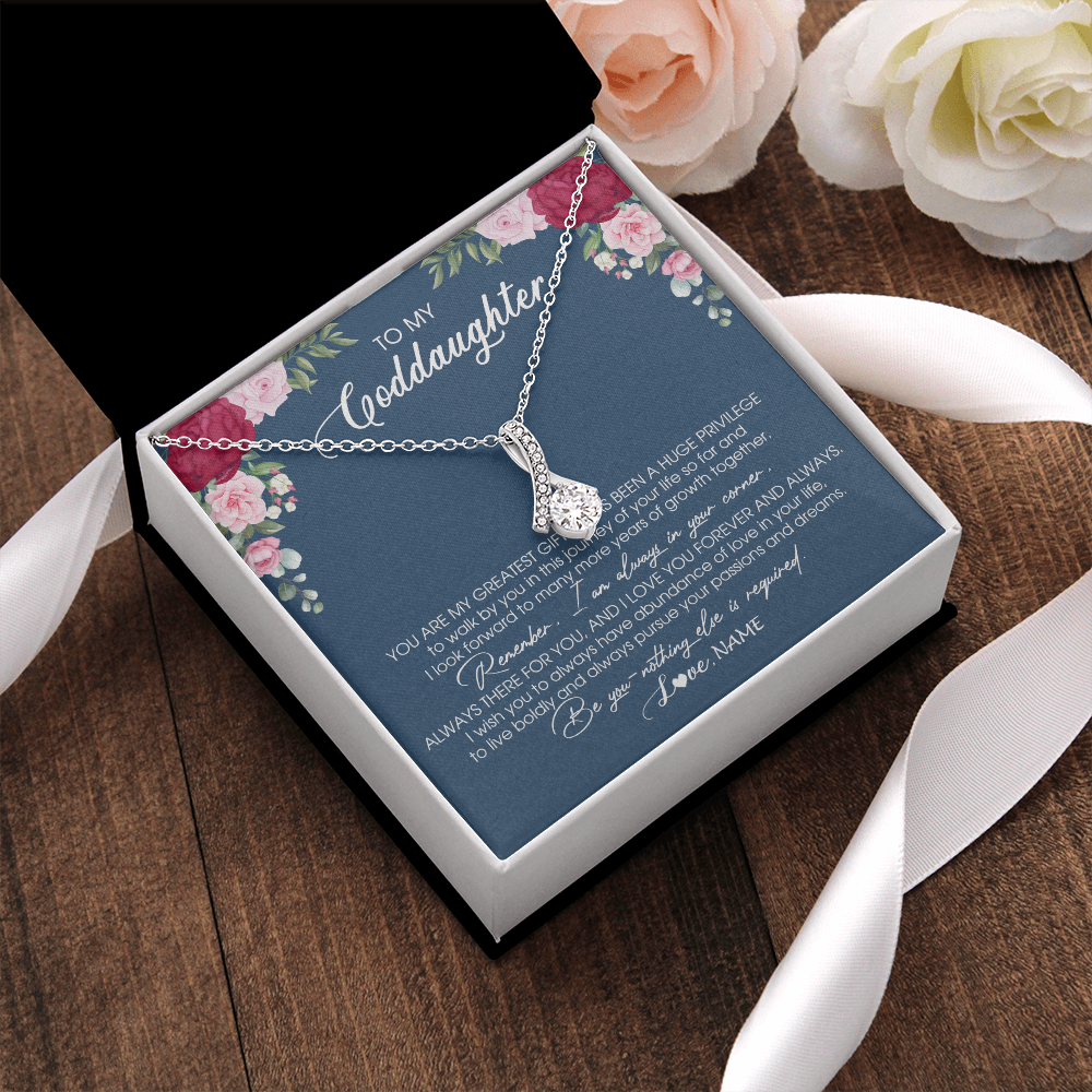 Alluring Beauty Necklace | Personalized To My Goddaughter Necklace From Godmother You Are My Greatest Gift Goddaughter Birthday Christmas Customized Jewelry Gift Box Message Card | siriusteestore