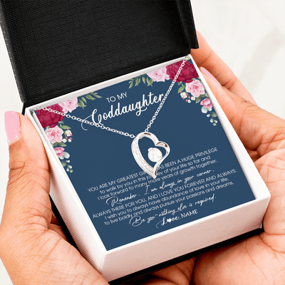 Forever Love Necklace | Personalized To My Goddaughter Necklace From Godmother You Are My Greatest Gift Goddaughter Birthday Christmas Customized Jewelry Gift Box Message Card | siriusteestore