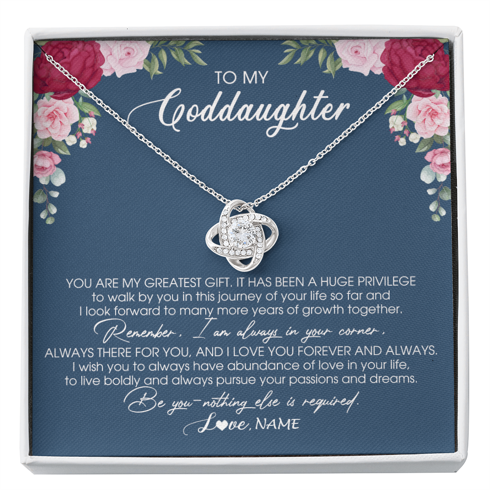 Love Knot Necklace | Personalized To My Goddaughter Necklace From Godmother You Are My Greatest Gift Goddaughter Birthday Christmas Customized Jewelry Gift Box Message Card | siriusteestore