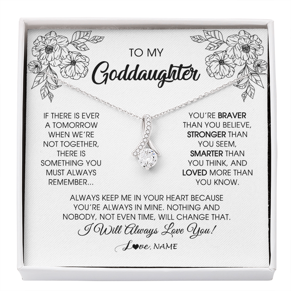 Alluring Beauty Necklace | Personalized To My Goddaughter Necklace From Godmother You're Braver Stronger Smarter Goddaughter Birthday Christmas Customized Jewelry Gift Box Message Card | siriusteestore