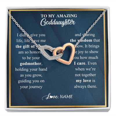 Interlocking Hearts Necklace | Personalized To My Goddaughter Necklace from Godmother Life Gave Me The Gift Of You Goddaughter Birthday Graduation Christmas Customized Gift Box Message Card | siriusteestore