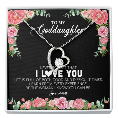 Forever Love Necklace | Personalized To My Goddaughter Necklace from Godmother Never Forget I Love You Floral Jewelry for Goddaughter Birthday Graduation Christmas Customized Message Card | siriusteestore