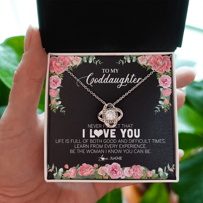 Love Knot Necklace | Personalized To My Goddaughter Necklace from Godmother Never Forget I Love You Floral Jewelry for Goddaughter Birthday Graduation Christmas Customized Message Card | siriusteestore