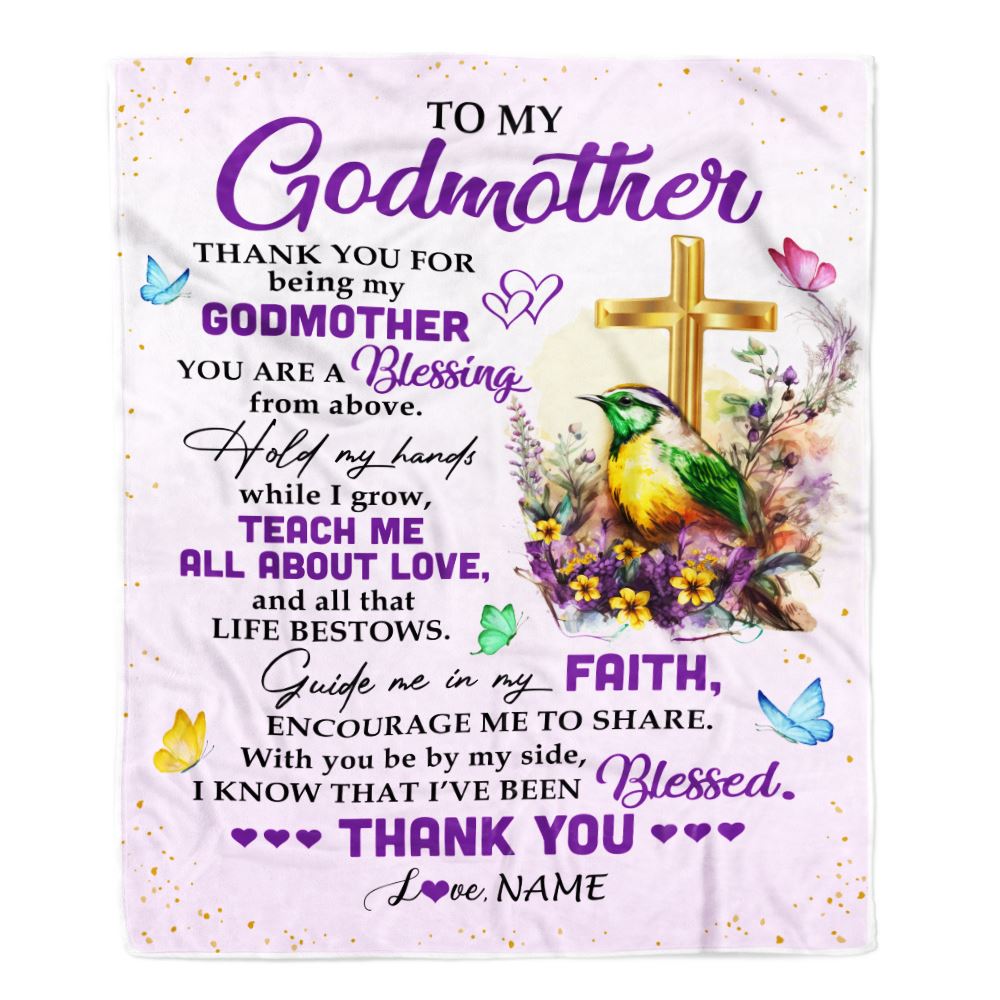 Personalized To My Godmother Blanket From Goddaughter Godson Cross Flower Thank You Blessing Aunt Birthday Mothers Day Christmas Customized Fleece Blanket | siriusteestore