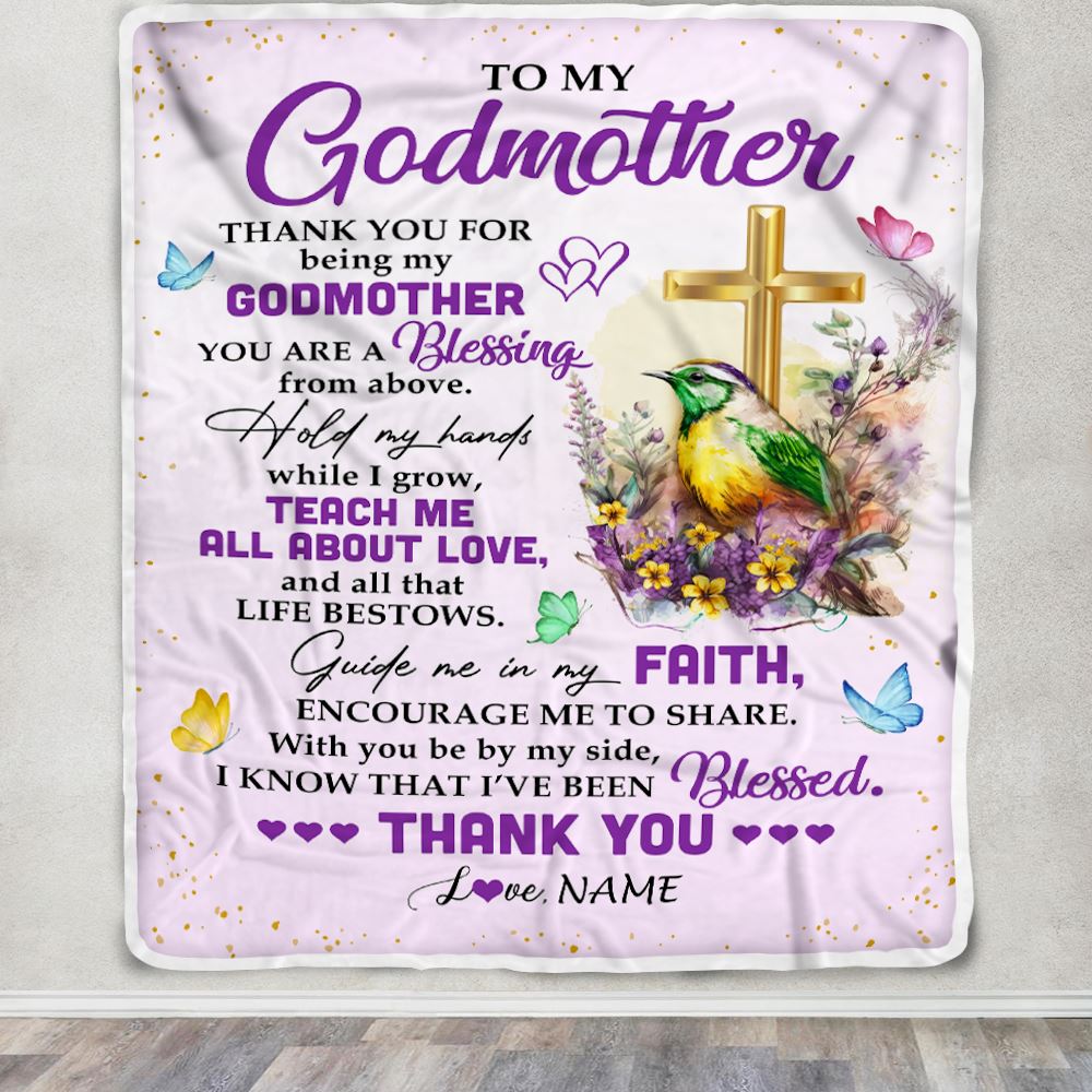 Personalized To My Godmother Blanket From Goddaughter Godson Cross Flower Thank You Blessing Aunt Birthday Mothers Day Christmas Customized Fleece Blanket | siriusteestore