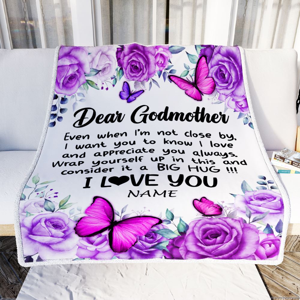 Personalized To My Godmother Blanket From Goddaughter Niece Butterfly Love And Appreciate Godmother Birthday Mothers Day Christmas Customized Fleece Blanket | siriusteestore