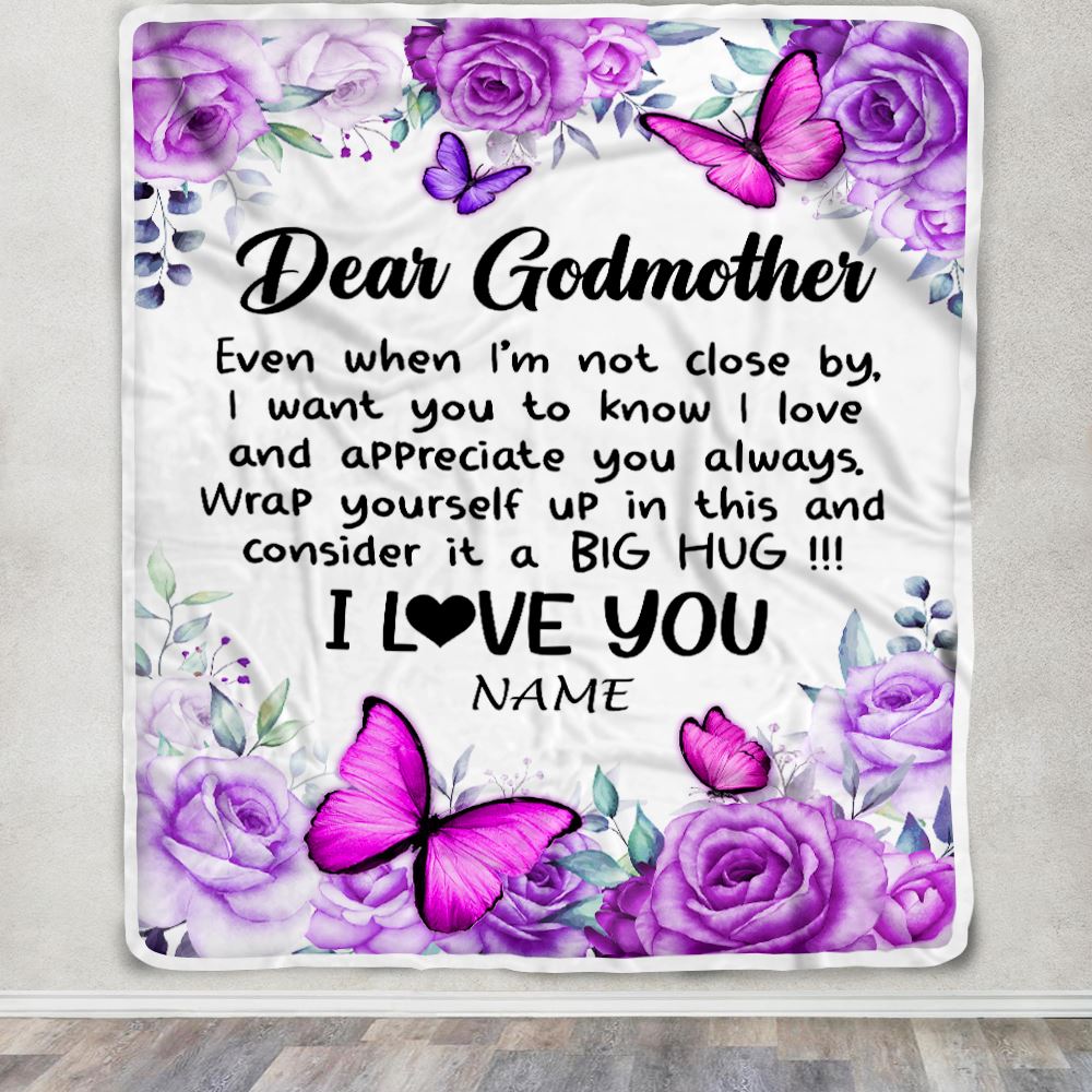Personalized To My Godmother Blanket From Goddaughter Niece Butterfly Love And Appreciate Godmother Birthday Mothers Day Christmas Customized Fleece Blanket | siriusteestore