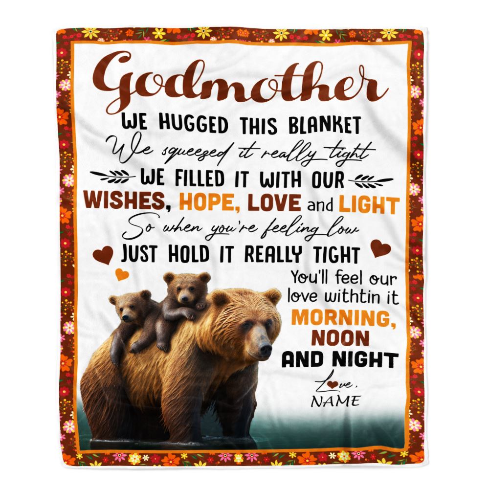 Personalized To My Godmother Blanket From Goddaughter Niece Nephew Bear I Love You Godmother Birthday Mothers Day Christmas Customized Fleece Throw Blanket | siriusteestore