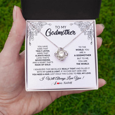 Love Knot Necklace | Personalized To My Godmother Necklace From Niece Hold This Close Feel My Love Godmother Birthday Mothers Day Christmas Customized Gift Box Message Card | siriusteestore