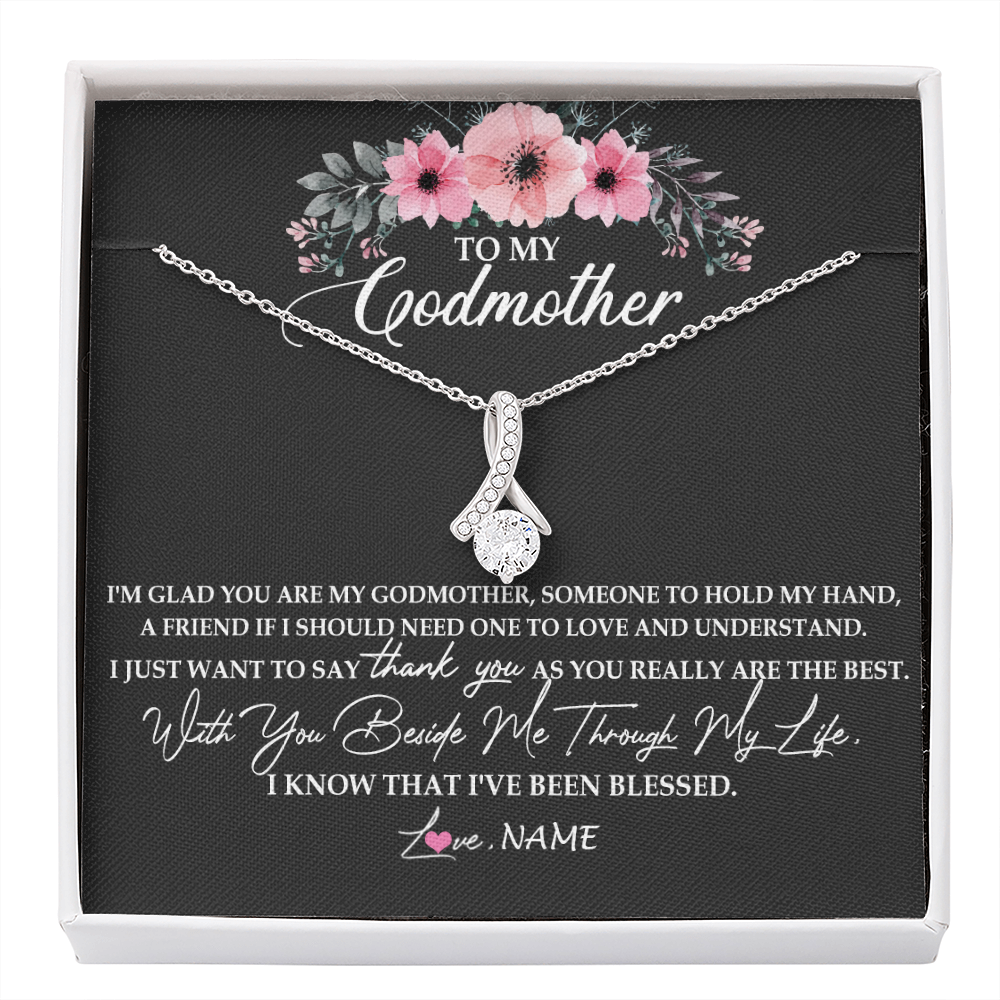 Alluring Beauty Necklace | Personalized To My Godmother Necklace from Goddaughter Im Glad You Are My Godmother Birthday Mothers Day Thanksgiving Christmas Customized Gift Message Card | siriusteestore