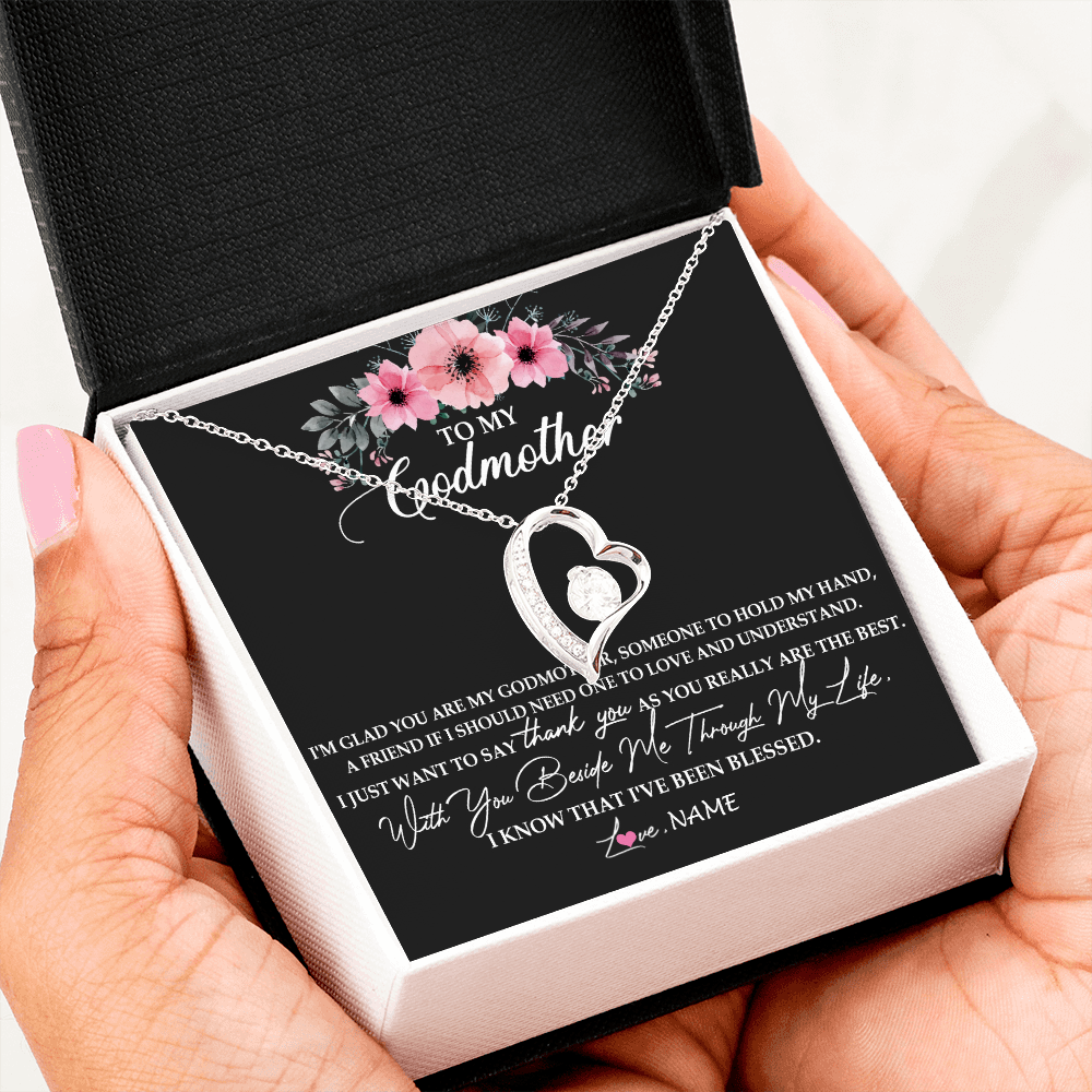 Forever Love Necklace | Personalized To My Godmother Necklace from Goddaughter Im Glad You Are My Godmother Birthday Mothers Day Thanksgiving Christmas Customized Gift Message Card | siriusteestore