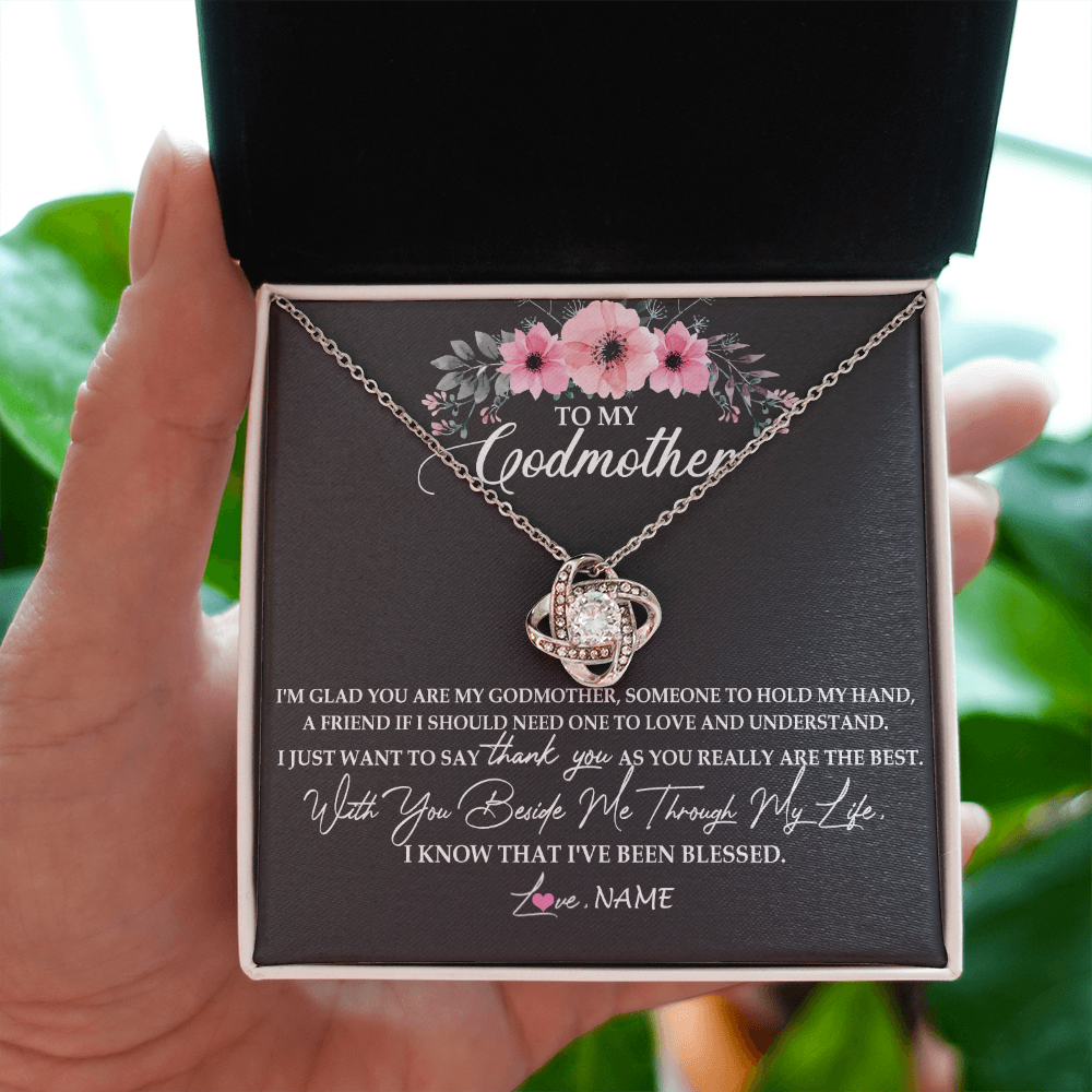 Love Knot Necklace | Personalized To My Godmother Necklace from Goddaughter Im Glad You Are My Godmother Birthday Mothers Day Thanksgiving Christmas Customized Gift Message Card | siriusteestore
