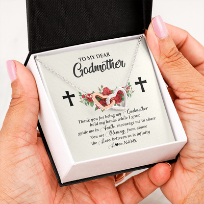 Interlocking Hearts Necklace | Personalized To My Godmother Necklace from Goddaughter Thank you For Begin My Goddaughter Birthday Mothers Day Thanksgiving Christmas Customized Message Card | siriusteestore