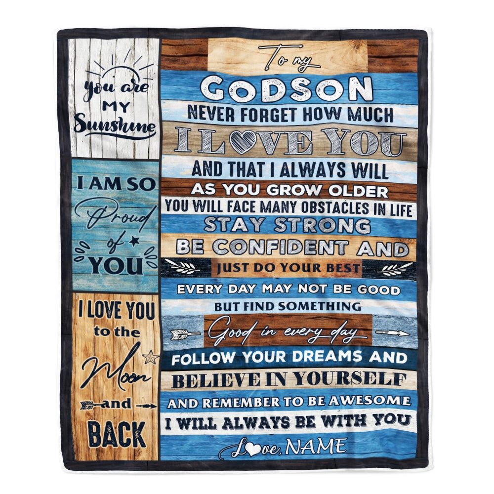 Personalized To My Godson Blanket From Godfather Proud Of You I Love You Wood Godson Birthday Thanksgiving Christmas Customized Fleece Blanket | siriusteestore