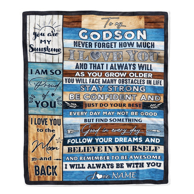 Personalized To My Godson Blanket From Godfather Proud Of You I Love You Wood Godson Birthday Thanksgiving Christmas Customized Fleece Blanket | siriusteestore