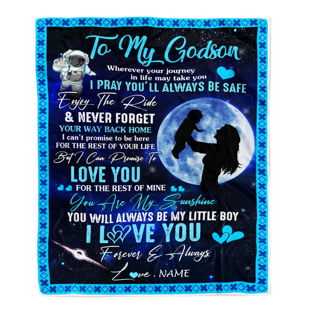 Personalized To My Godson Blanket From Godmother Aunt Wherever Your Journey My Little Boy Godchild Birthday Graduation Christmas Customized Fleece Blanket | siriusteestore