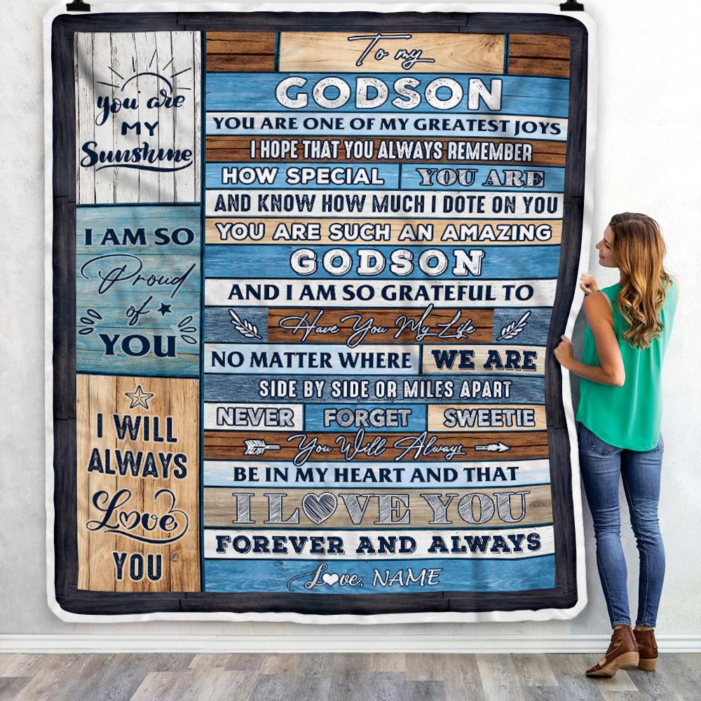 Personalized To My Godson Blanket From Godmother Godfather My Greatest Joys Godson Birthday Graduation Christmas Customized Bed Fleece Throw Blanket | siriusteestore