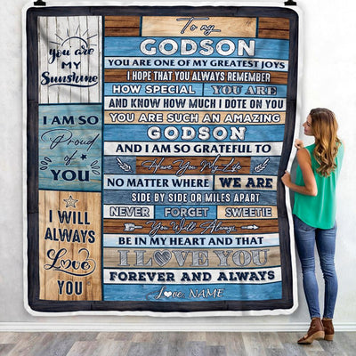 Personalized To My Godson Blanket From Godmother Godfather My Greatest Joys Godson Birthday Graduation Christmas Customized Bed Fleece Throw Blanket | siriusteestore