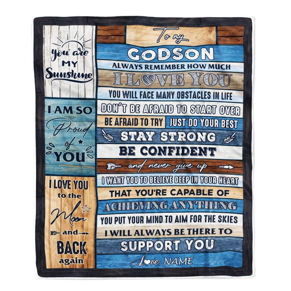 Personalized To My Godson Blanket From Godmother Godfather Wood How Much I Love You Goddaughter Godson Graduation Travel Christmas Customized Fleece Blanket | siriusteestore
