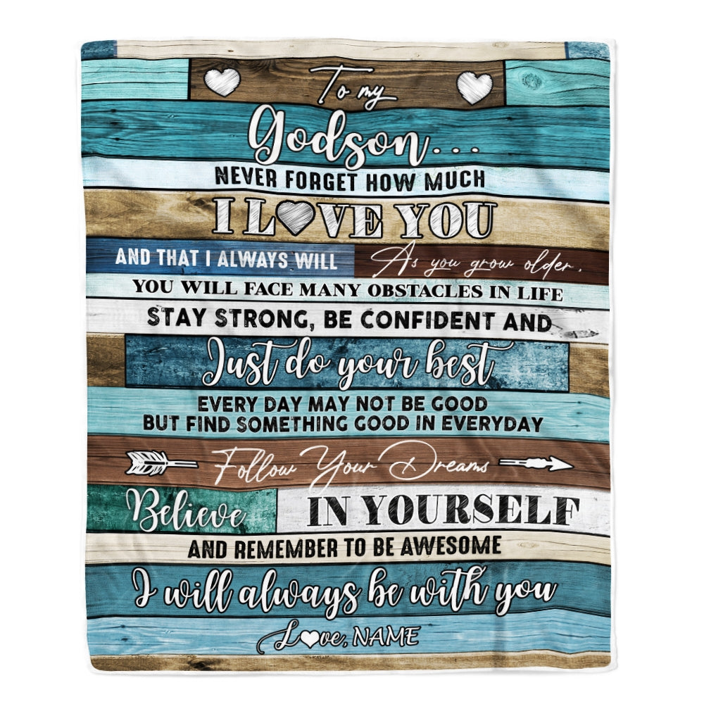 Personalized To My Godson Blanket From Godmother Godfather Wood Never Forget I Love You Godson Birthday Graduation Christmas Customized Fleece Throw Blanket | siriusteestore