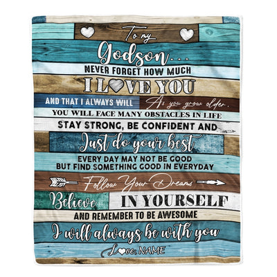 Personalized To My Godson Blanket From Godmother Godfather Wood Never Forget I Love You Godson Birthday Graduation Christmas Customized Fleece Throw Blanket | siriusteestore