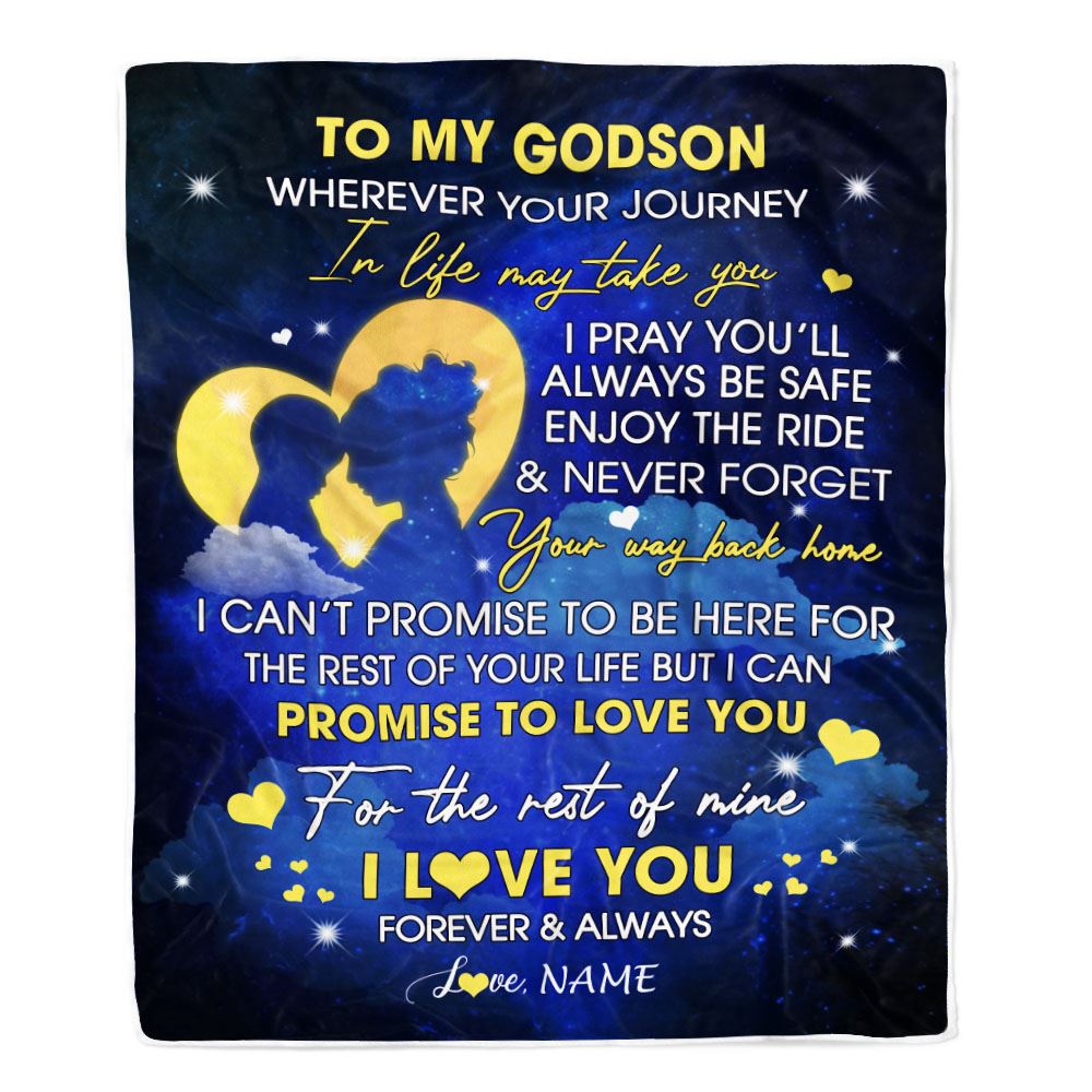 Personalized To My Godson Blanket From Godmother Wherever Your Journey Godson Birthday Graduation Christmas Customized Bed Fleece Throw Blanket | siriusteestore