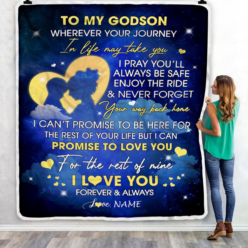 Personalized To My Godson Blanket From Godmother Wherever Your Journey Godson Birthday Graduation Christmas Customized Bed Fleece Throw Blanket | siriusteestore