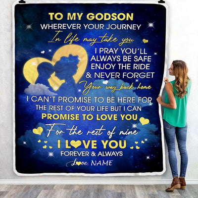 Personalized To My Godson Blanket From Godmother Wherever Your Journey Godson Birthday Graduation Christmas Customized Bed Fleece Throw Blanket | siriusteestore