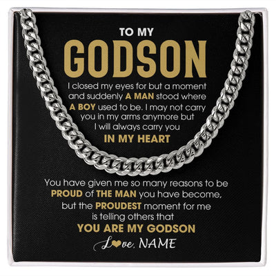Cuban Link Chain Necklace | Personalized To My Godson Cuban Necklace From Godmother Uncle Aunt Proud Of The Man Godson Birthday Graduation Christmas Customized Gift Box Message Card | siriusteestore