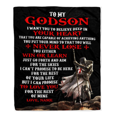 Personalized To My Godson Knight Templar Blanket From Godfather You Will Never Lose Godchild Birthday Christmas Customized Bed Fleece Blanket | siriusteestore