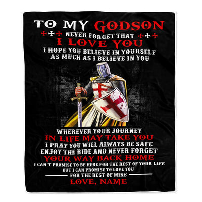 Personalized To My Godson Knight Templar Blanket From Uncle Never Forget That I Love You Godchild Birthday Christmas Customized Bed Fleece Blanket | siriusteestore