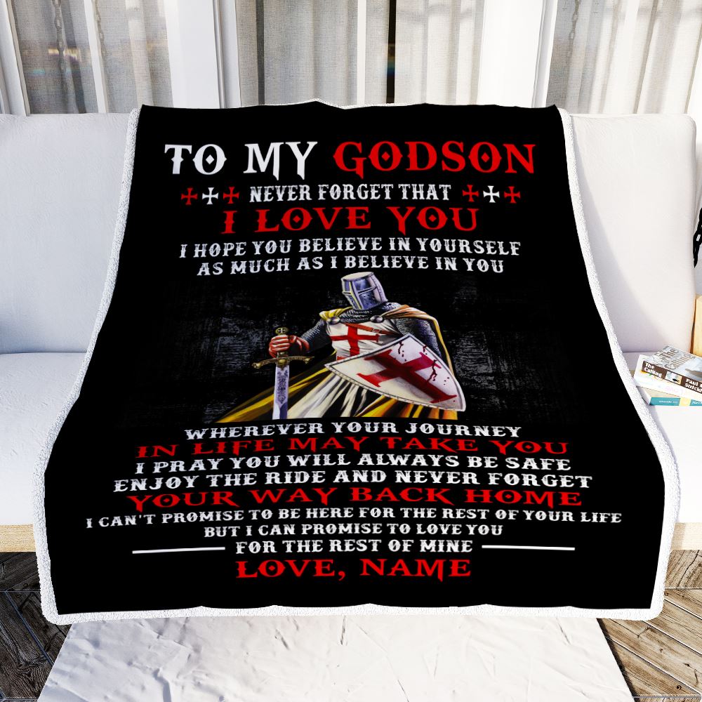 Personalized To My Godson Knight Templar Blanket From Uncle Never Forget That I Love You Godchild Birthday Christmas Customized Bed Fleece Blanket | siriusteestore