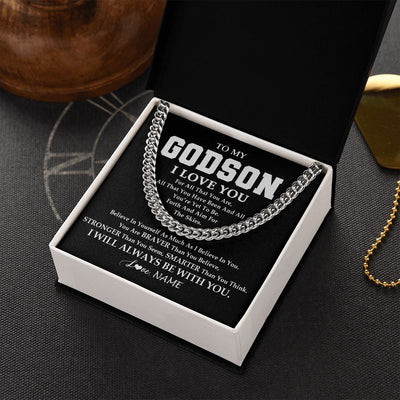 Cuban Link Chain Necklace | Personalized To My Godson Necklace Cuban From Godmother Uncle Aunt Believe In Yourself Godson Birthday Christmas Customized Gift Box Message Card | siriusteestore