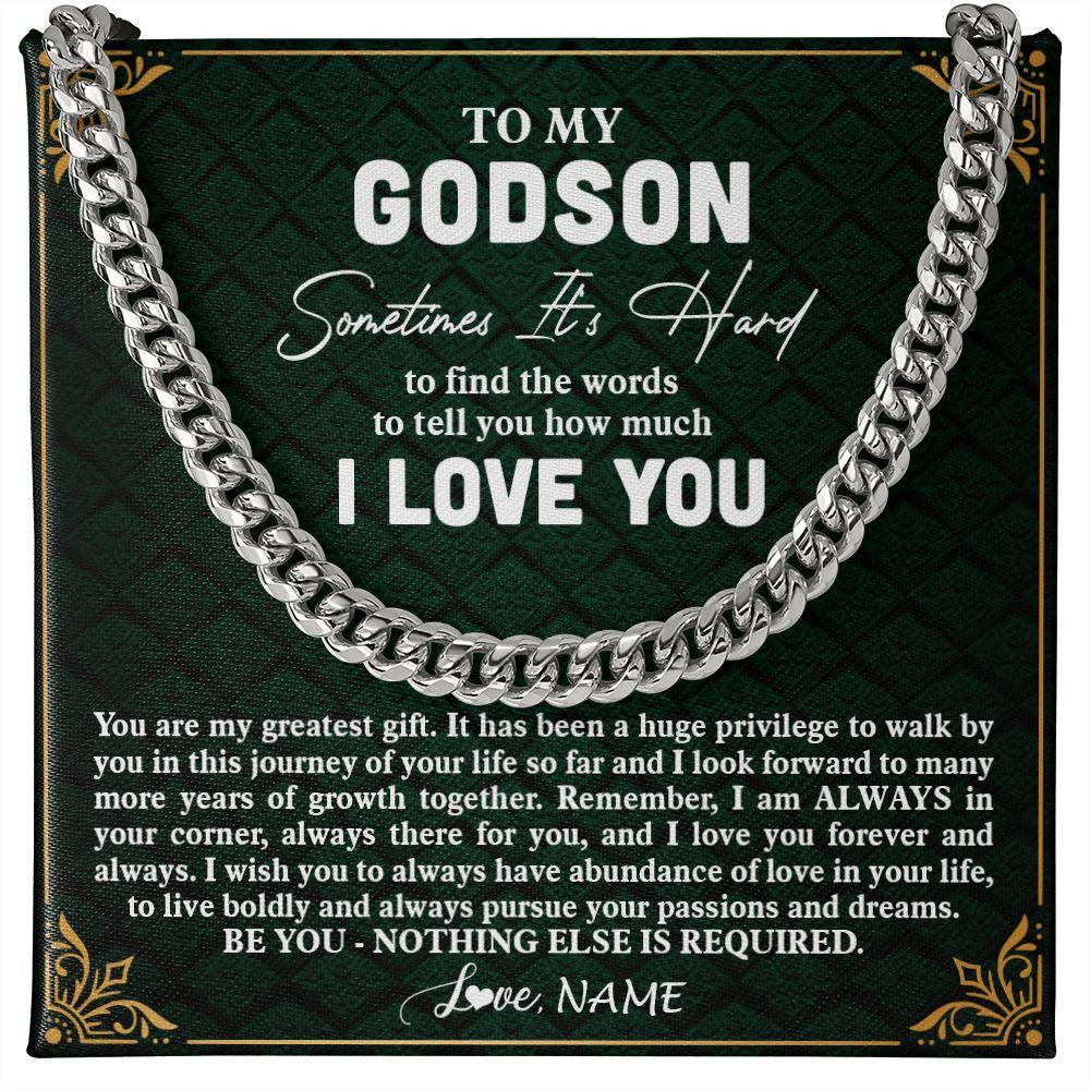 Cuban Link Chain Necklace | Personalized To My Godson Necklace Cuban From Godmother Uncle Aunt You Are My Greatest Gift Godson Birthday Christmas Customized Gift Box Message Card | siriusteestore
