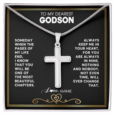 Stainless Cross Necklace | Personalized To My Godson Necklace From Godmother Godfather When The Pages Of My Life End Godchild Godson Birthday Christmas Customized Gift Box Message Card | siriusteestore