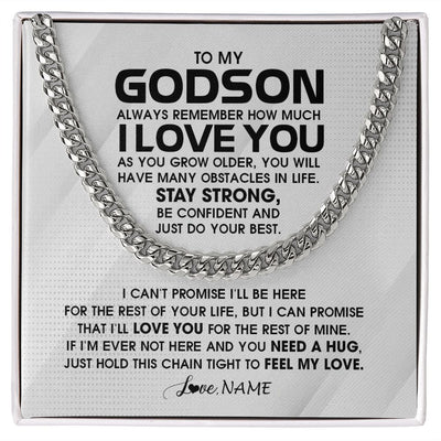 Cuban Link Chain Necklace | Personalized To My Godson Necklace From Godmother Uncle Aunt Always Remember I Love You Godson Birthday Christmas Customized Gift Box Message Card | siriusteestore