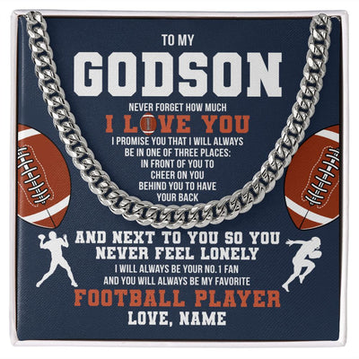 Cuban Link Chain Necklace | Personalized To My Godson Necklace From Godmother Uncle Aunt Never Forget I Love You Football Godchild Birthday Christmas Customized Gift Box Message Card | siriusteestore