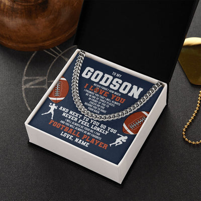 Cuban Link Chain Necklace | Personalized To My Godson Necklace From Godmother Uncle Aunt Never Forget I Love You Football Godchild Birthday Christmas Customized Gift Box Message Card | siriusteestore