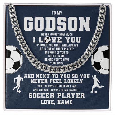 Cuban Link Chain Necklace | Personalized To My Godson Necklace From Godmother Uncle Aunt Never Forget I Love You Soccer Godchild Birthday Christmas Customized Gift Box Message Card | siriusteestore