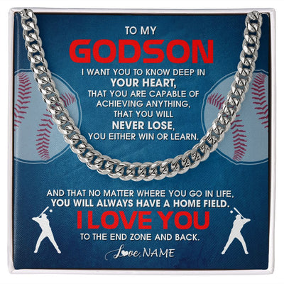 Cuban Link Chain Necklace | Personalized To My Godson Necklace From Godmother Uncle Aunt Never Lose Baseball Godchild Birthday Graduation Christmas Customized Gift Box Message Card | siriusteestore