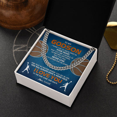 Cuban Link Chain Necklace | Personalized To My Godson Necklace From Godmother Uncle Aunt Never Lose Basketball Godchild Birthday Graduation Christmas Customized Gift Box Message Card | siriusteestore