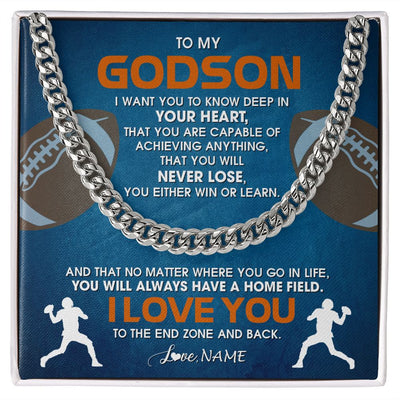 Cuban Link Chain Necklace | Personalized To My Godson Necklace From Godmother Uncle Aunt Never Lose Football Godchild Birthday Graduation Christmas Customized Gift Box Message Card | siriusteestore