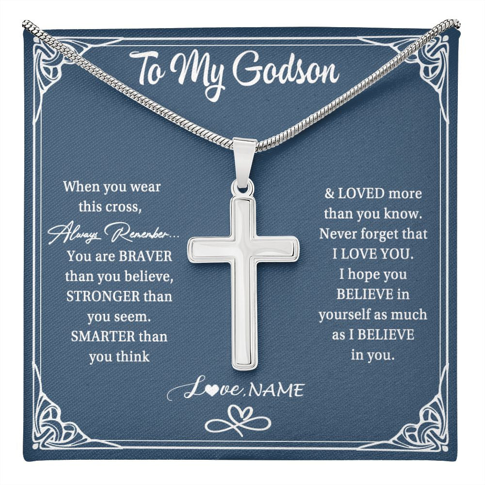 Stainless Cross Necklace | Personalized To My Godson Necklace From Godmother Uncle Aunt When Your Wear This Always Remember Godson Birthday Christmas Customized Gift Box Message Card | siriusteestore