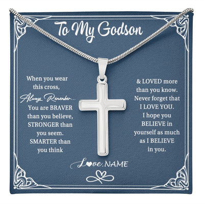 Stainless Cross Necklace | Personalized To My Godson Necklace From Godmother Uncle Aunt When Your Wear This Always Remember Godson Birthday Christmas Customized Gift Box Message Card | siriusteestore